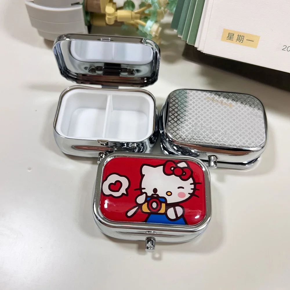 Kawaii Hello Kitty Metal Storage Box Sanrio Cartoon Pill Box Sealed Subpackage Case Travel Jewelry Box Organizer Gift for Friend