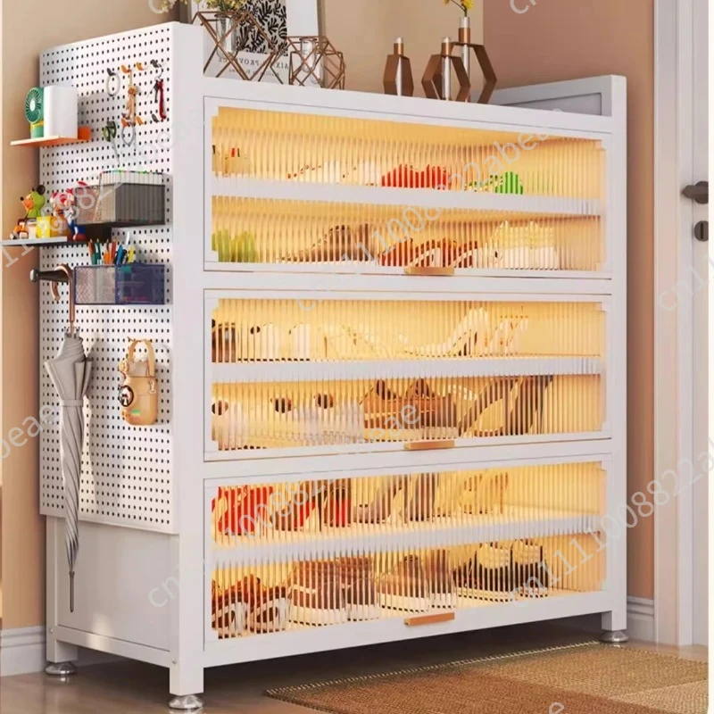 Steel Flip-Door Shoe Cabinet, Large Capacity Dustproof Organizer, Tiered Elevated Storage Rack,Modular Silent Rolling Shoe Shelf