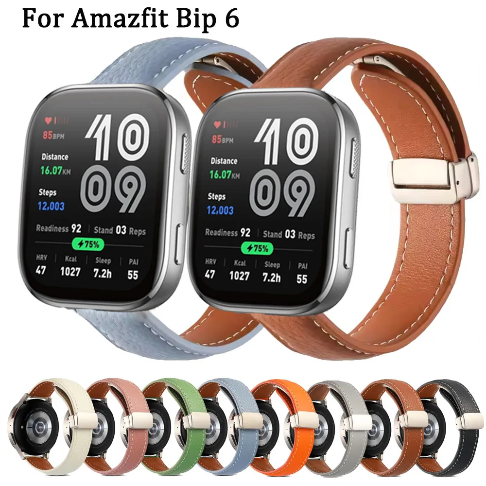 Cinturino in pelle da 22 mm per Amazfit Bip 6/Bip 5/Bip 5 Unity/Cheetah Pro Fibbia magnetica per Amazfit Stratos/Pace/GTR 2 3 4/47mm Band