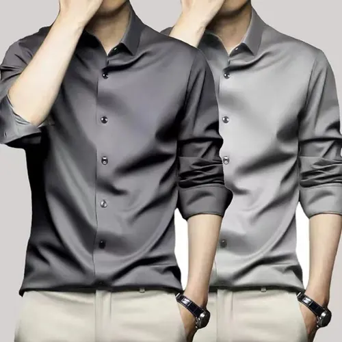 Imagen 2 del producto Camisa Formal de manga larga para hombre 6XL, moda de alta calidad, lujosa, a prueba de arrugas, no planchado, color sólido, informal, de negocios, seda helada