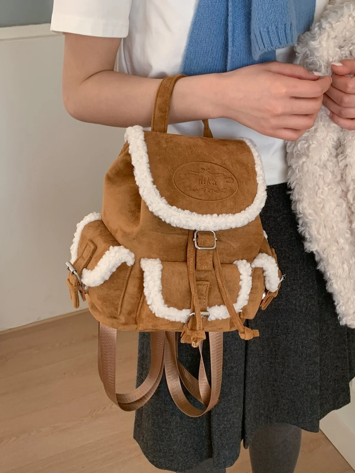 

Retro Suede Large Capaci Women's Double oulder Bag 2026 New Commuter Bapa College Sle Class Small Book Bag