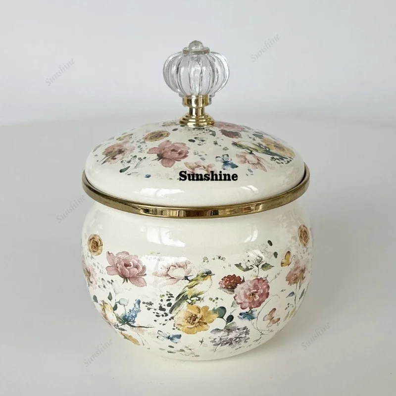 Home Kitchen Multifunctional Enamel Storage Jar Set of 3 9CM 400ml with Lid Salt Seasoning Tea Chili Oil Storage PotY