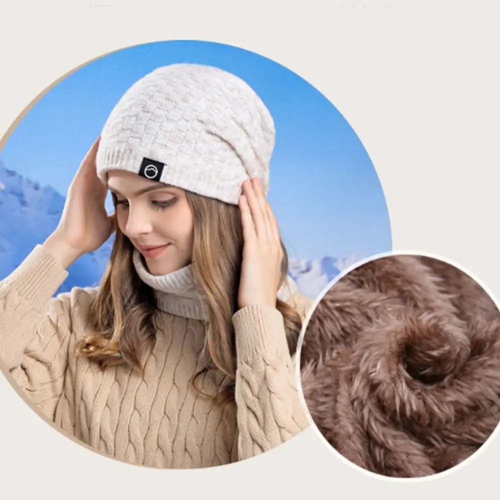 Neck Warmer Winter Beanie Hats Scarf Set Cold Proof Windproof Women Warm Knitted Hat Thicken Ear Protection