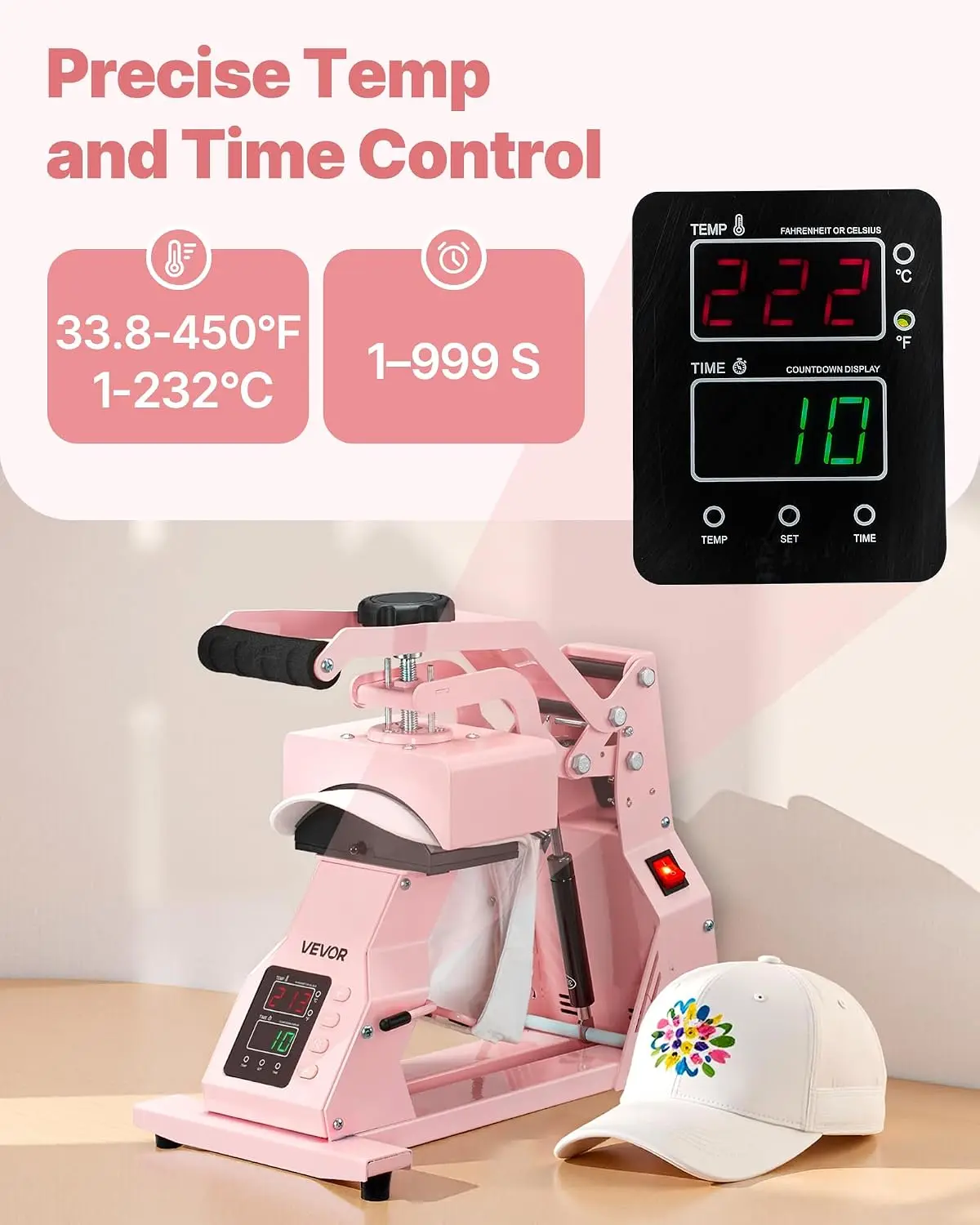 Hat Heat Press Machine, with 4pcs Interchangeable Platens, Precise Temperature and Time Control, Hat Press for HTV Iron On and S
