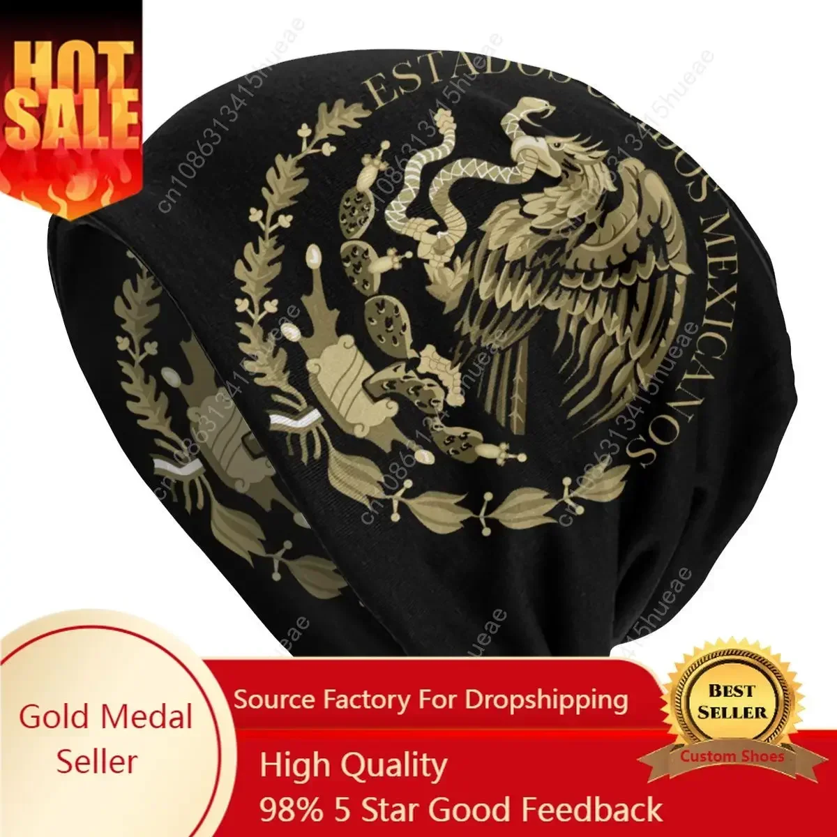 

Cool Coat Of Arms Of Mexico Skullies Beanies Caps Winter Men Women Knit Hat Adult Unisex Mexican Flag Seal In Sepia Bonnet Hats