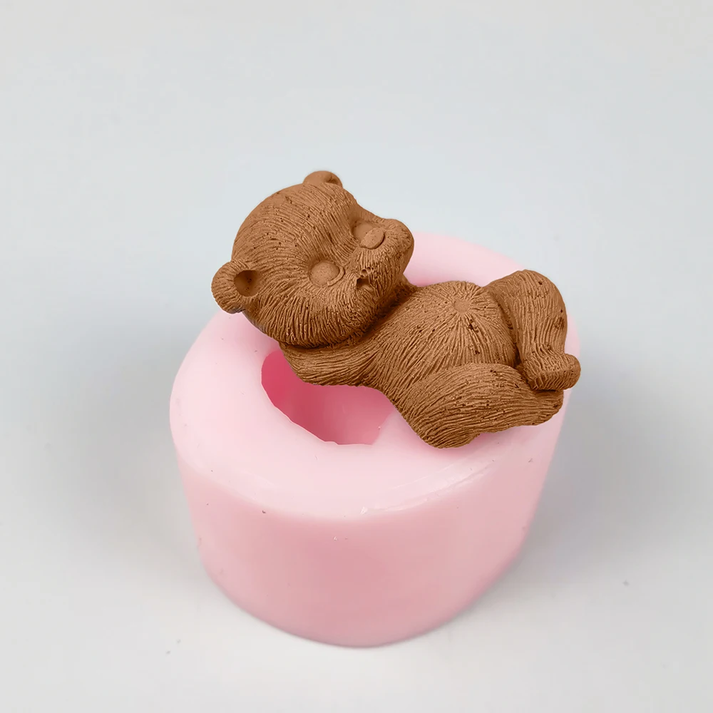 PRZY Sleeping Bear Silicone Cake Mold DIY 3D Cute Cartoon Tiny Toy Bear Mould Cake Fondant Mold Crafts Candy Resin Soap Mould