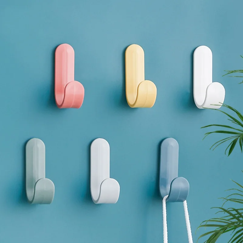 1pcs Self Adhesive J-type Wall Hook Nordic Style Mini Strong Punch-free Hook For Coat Bag Bathroom Door Kitchen Hanger Hooks