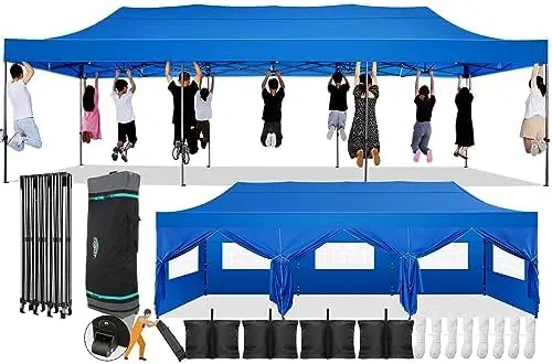 

10x30 Pop Up Canopy with 8 Sidewall,Heavy Duty Canopy UPF 50+ All Season Wind Waterproof Commercial Outdoor Wedding