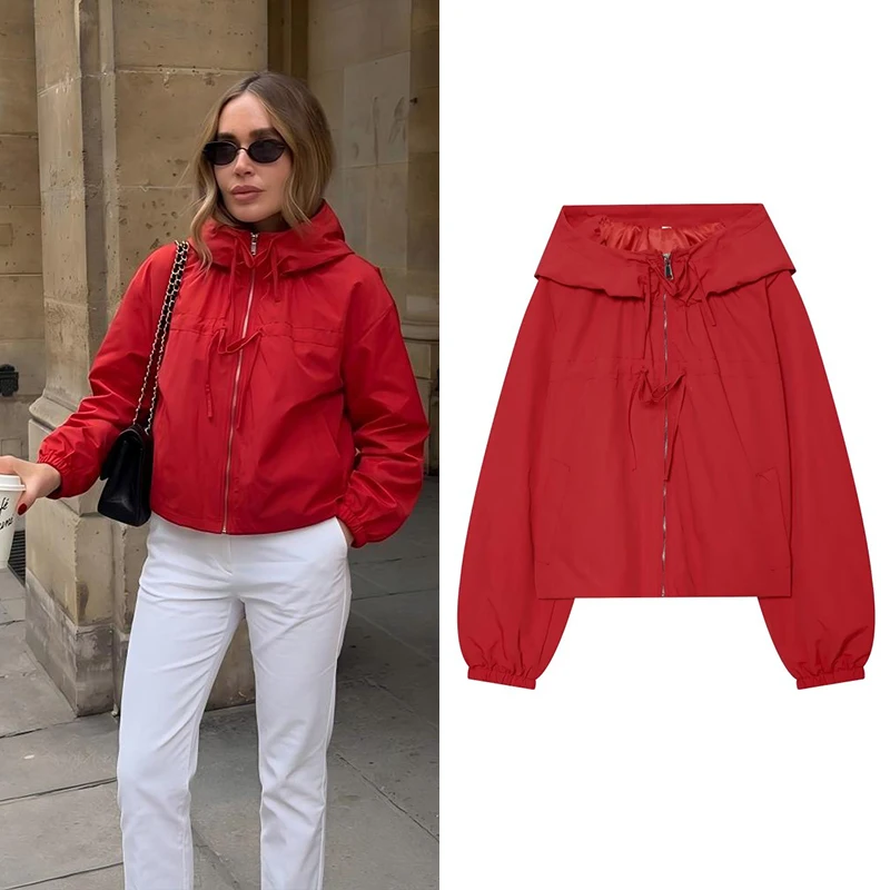 Guobioziy Women's Top 2026 New Style Hoodie Short Drawstring Windbreaker Loose Drop Shoulder Fit Simple Lazy Style