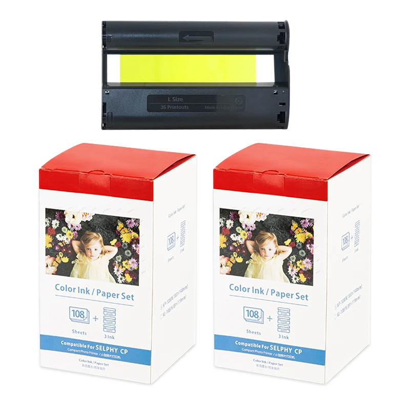 KP108IN 3 Ink Cartridges and 108 Sheets Glossy Photo Paper  Compatible for Canon Selphy CP1300 CP1200 CP910 CP900 CP760 6 inches