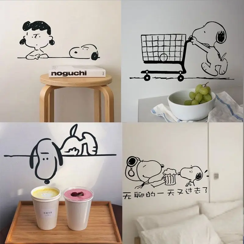 Kawaii Snoopy Word Wall Sticker Student Dormitory Sticker Girl Room Decorate Kawaii Anime Cartoon Bedroom Patch Child Gifts