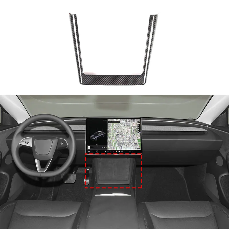 

For Tesla Model 3 2023 2024 Real Carbon Fiber Automotive Central Control Charging Panel Frame Decoration Accessories