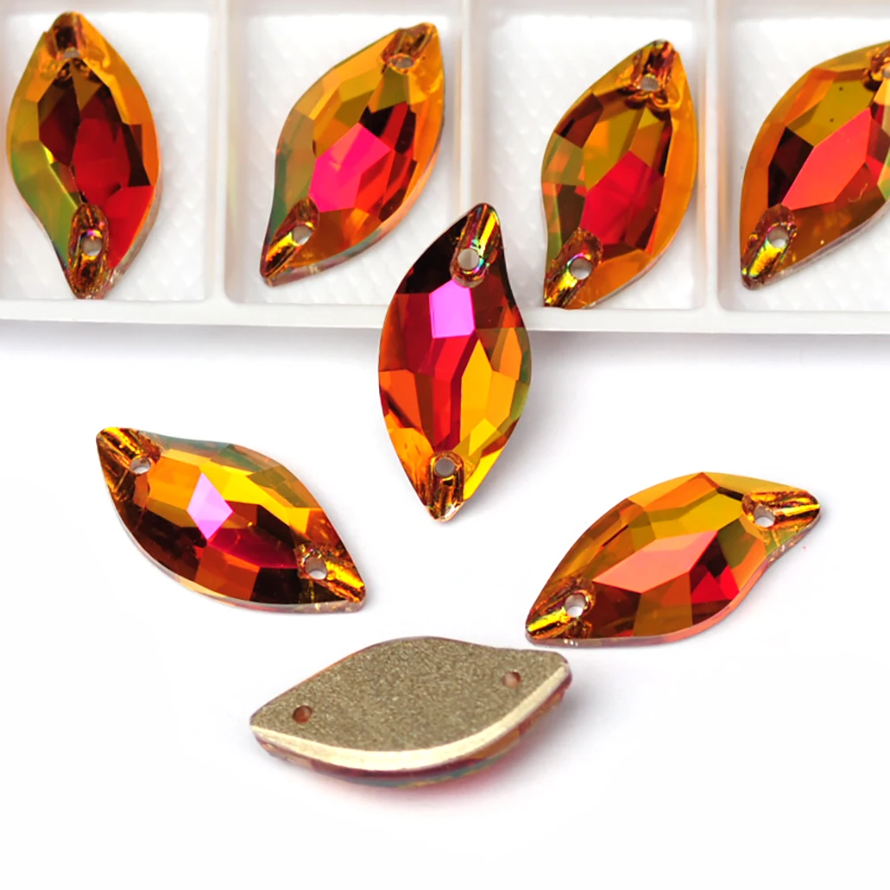 K9 Glass Bling Strass Astral Pink Series Shine Leaf Shape Glass Crystal Sew on Rhinestone for Performance Costumes Garment