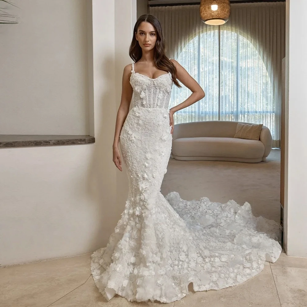 Mermaid Sexy Wedding Dresses Sweetheart Vestido De Novia Lace 3D Flowers Detachable Train Vintage Custom Made Bridal Gown