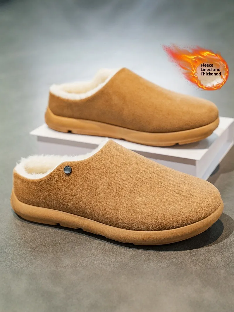 Men's Cotton Slippers Winter Fleece Lined Warm Covered Toe Casual Home Outdoor Wear Large Size  Cotton Shoes