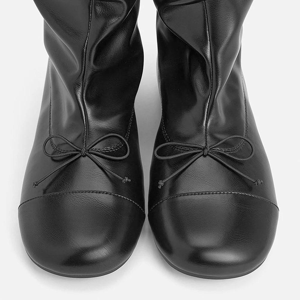 FWRD Women's Flat Ruched Foldable Fleece Knee-High Boots, Comfortable Fashion Shoes for Daily, Travel & Streetwear #FWRD000243