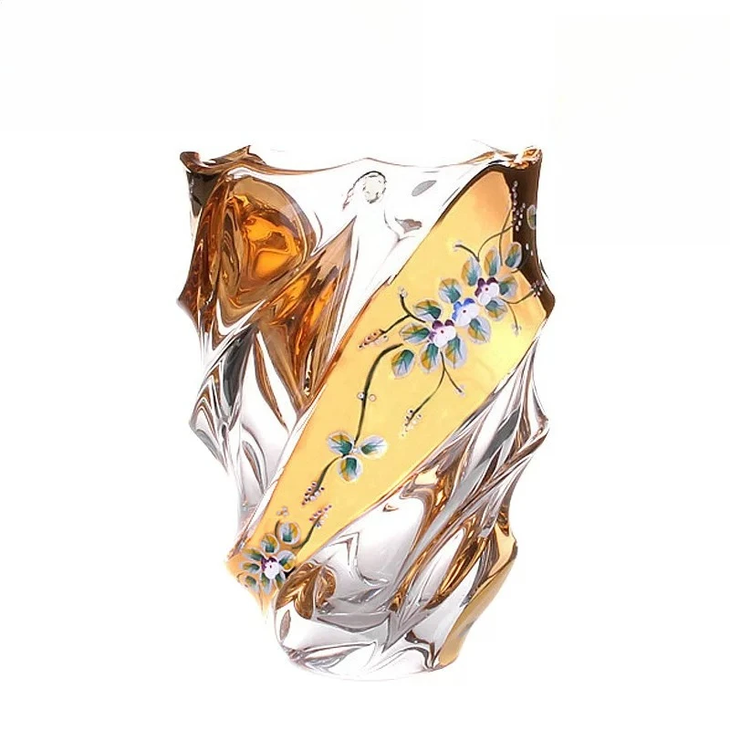 

Crystal glass vase hand-painted gold enamel flower home decoration vase