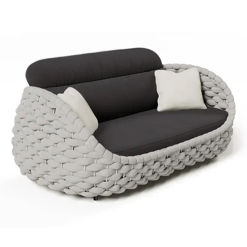 A  Custom Patio Rattan Furniture Modernism Outdoor Living Room Luxury Braided Leisure Party Curl Rattan Garden Sofa