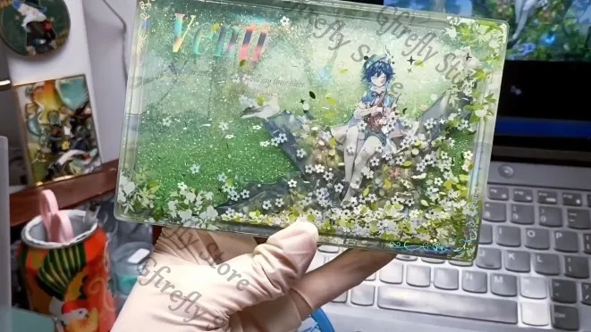 genshin-impact-venti-cosplay-fait-a-la-main-double-couche-fluide-sable-brique-decor-acrylique-mascotte-anime-cadeaux-de-noel-ornements