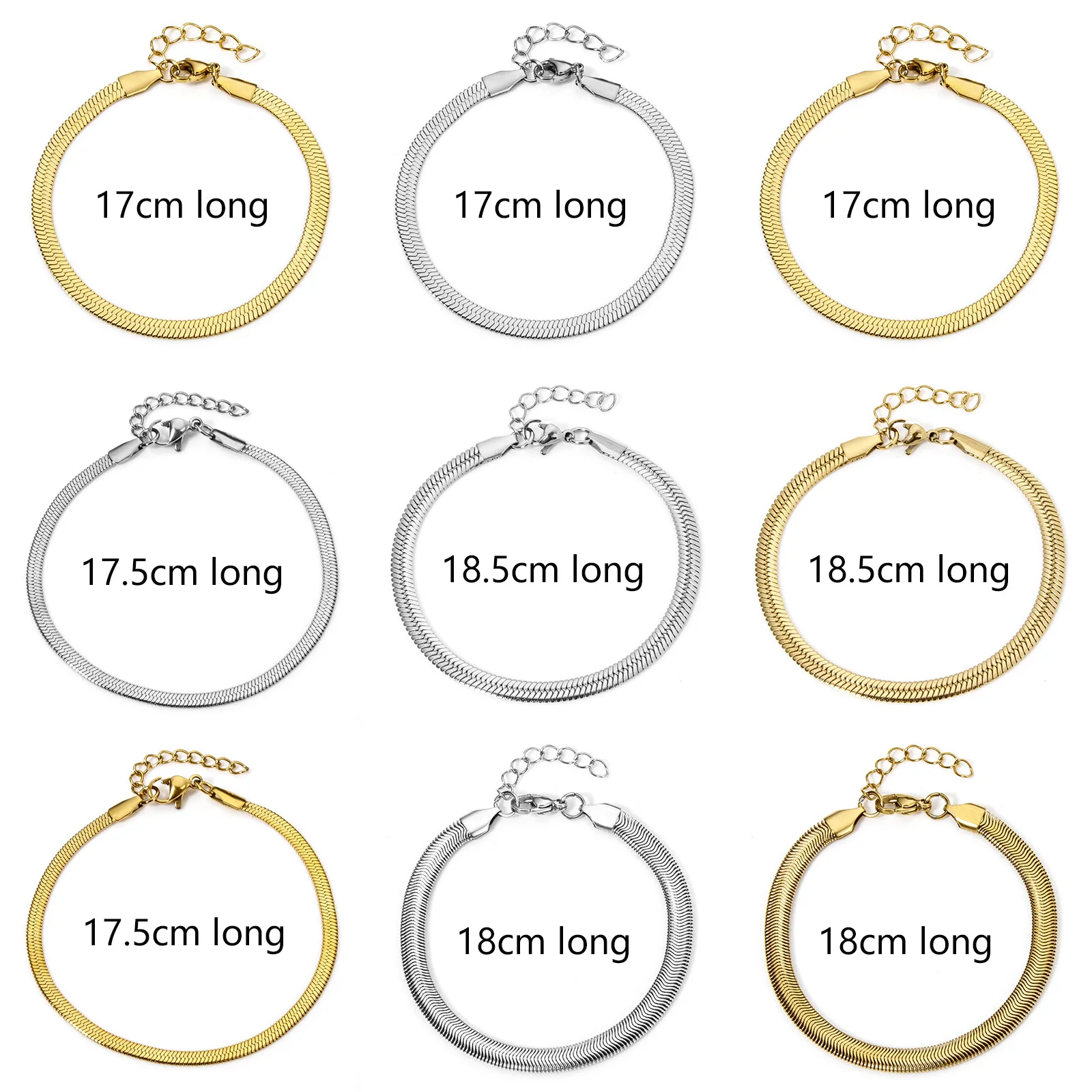 1pc 3-5mm Width New Stainless Steel Bracelet Gold Color Flat Snake Chain Bracelet For Women Men Party Jewelry Gift 17-18cm long