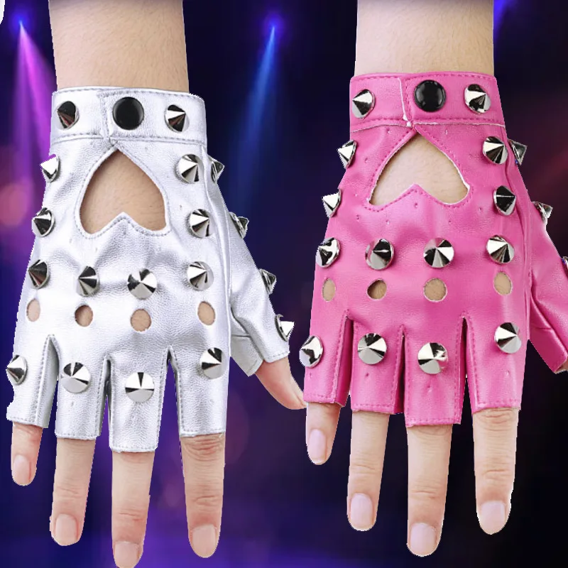 Foreign Trade Dance Half Finger Leather Gloves Women\'s Liu Ding Design Fashion Punk Breakout Street Dance Performance Steel Pipe