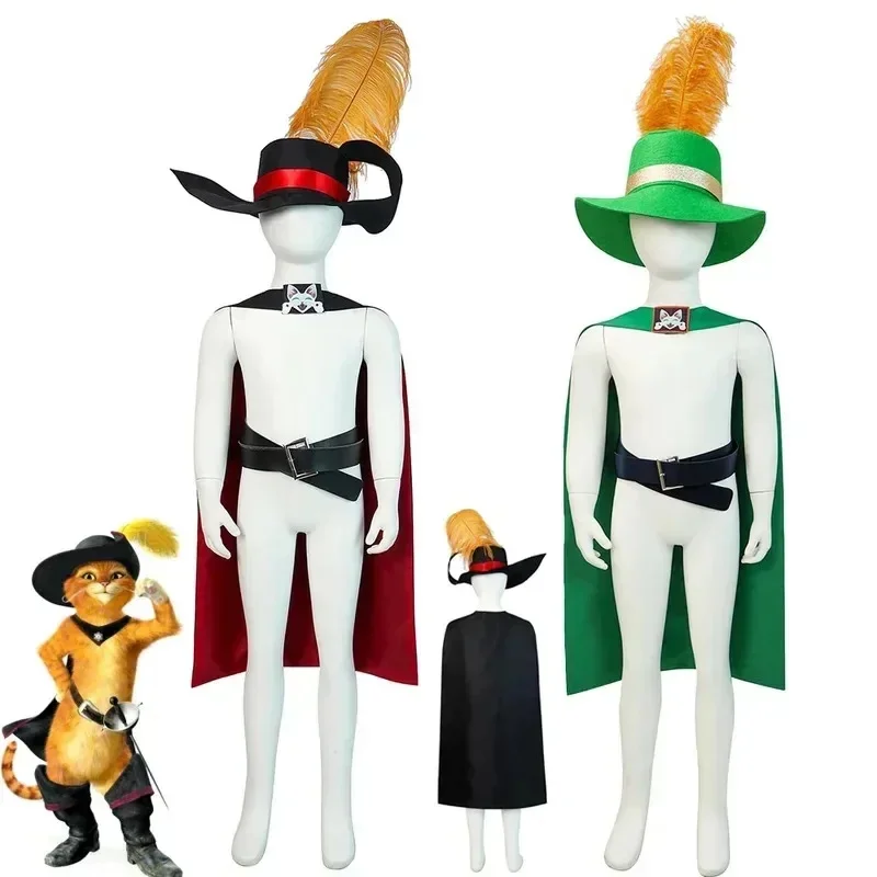 New 2026 Anime Moie In Boots Adult Cosplay Cloak Hat Belt Suit Cat PUSS Full Halloween Costume. Coszei COS view 2