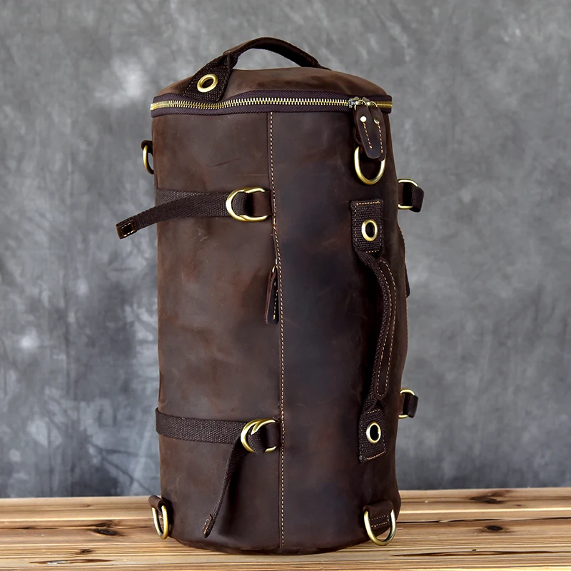 Large capacity man travel bag mountaineering backpack men bags hand-Crazy Oli Genuine leather bucket shoulder bag