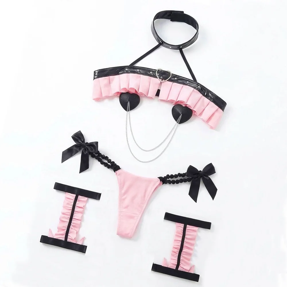 AniLV Completo Intimo Sexy da Donna con Bretelle, Tema Gatto Dolce, Pigiama Provocante, Outfit Erotico, Cosplay