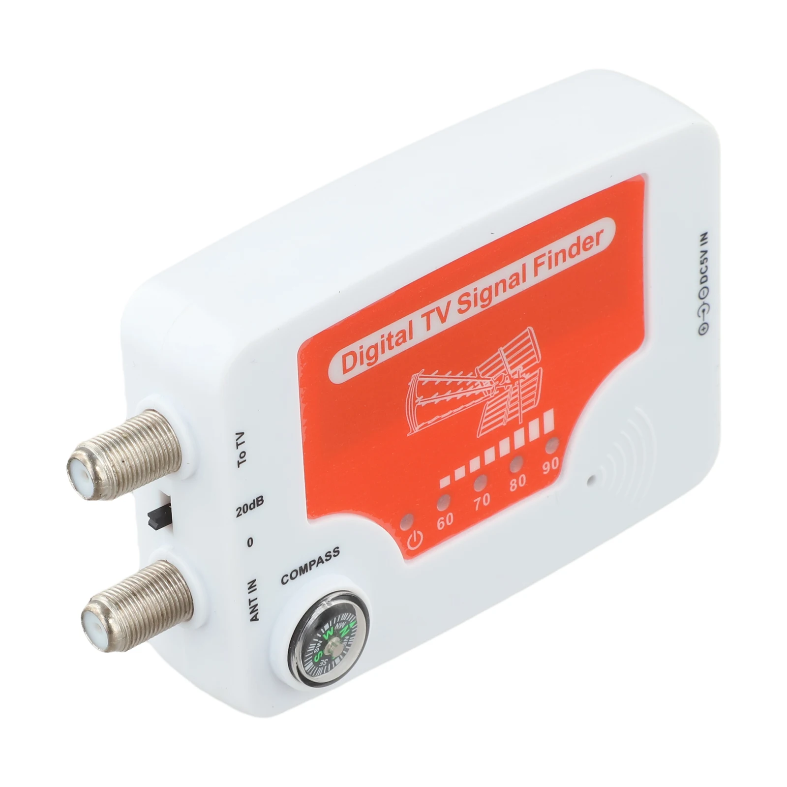 TF02DC5V Signal Strength Meter with Digital TV Signal Seeker Antenna and For Compass for VHF UHF Frequency Monitoring