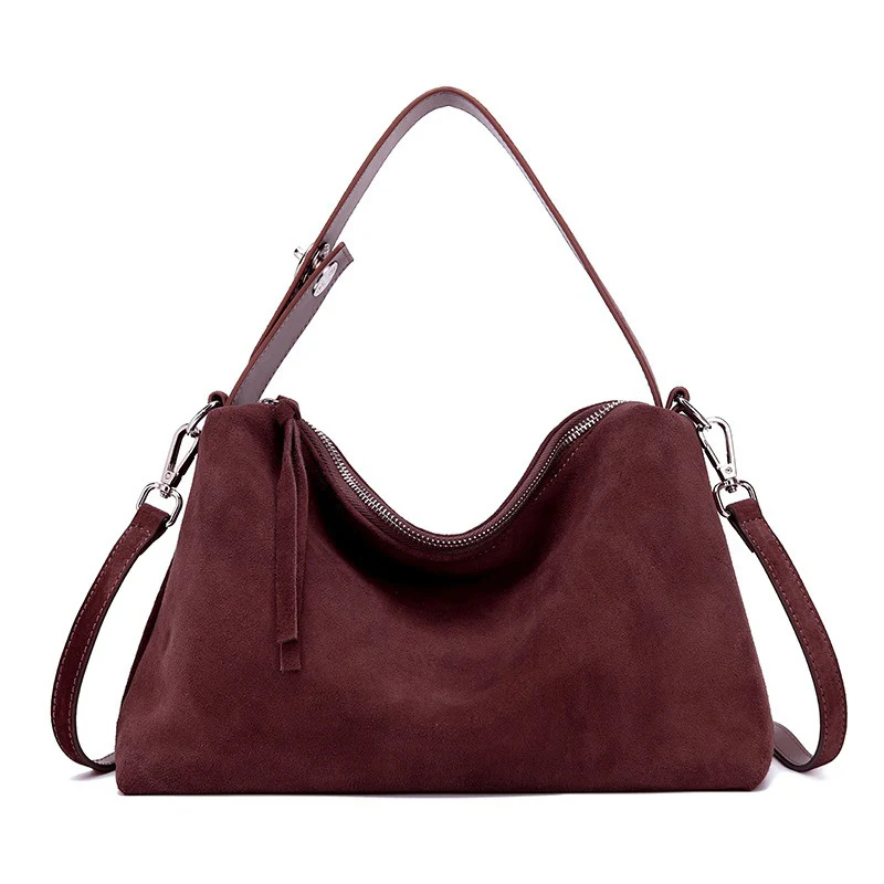 

Simple Autumn Winter Women Grey Brown Genuine Leather Tote Bag Lady Matte Suede Cow Leather Shoulder Bag Female Fashion Handbag