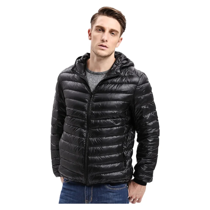 Hot sale men's fashion warm Down Coat Jacket thin hooded Autumn winter jacket leisure thin feather jacket Male Coat Size: S-3XL