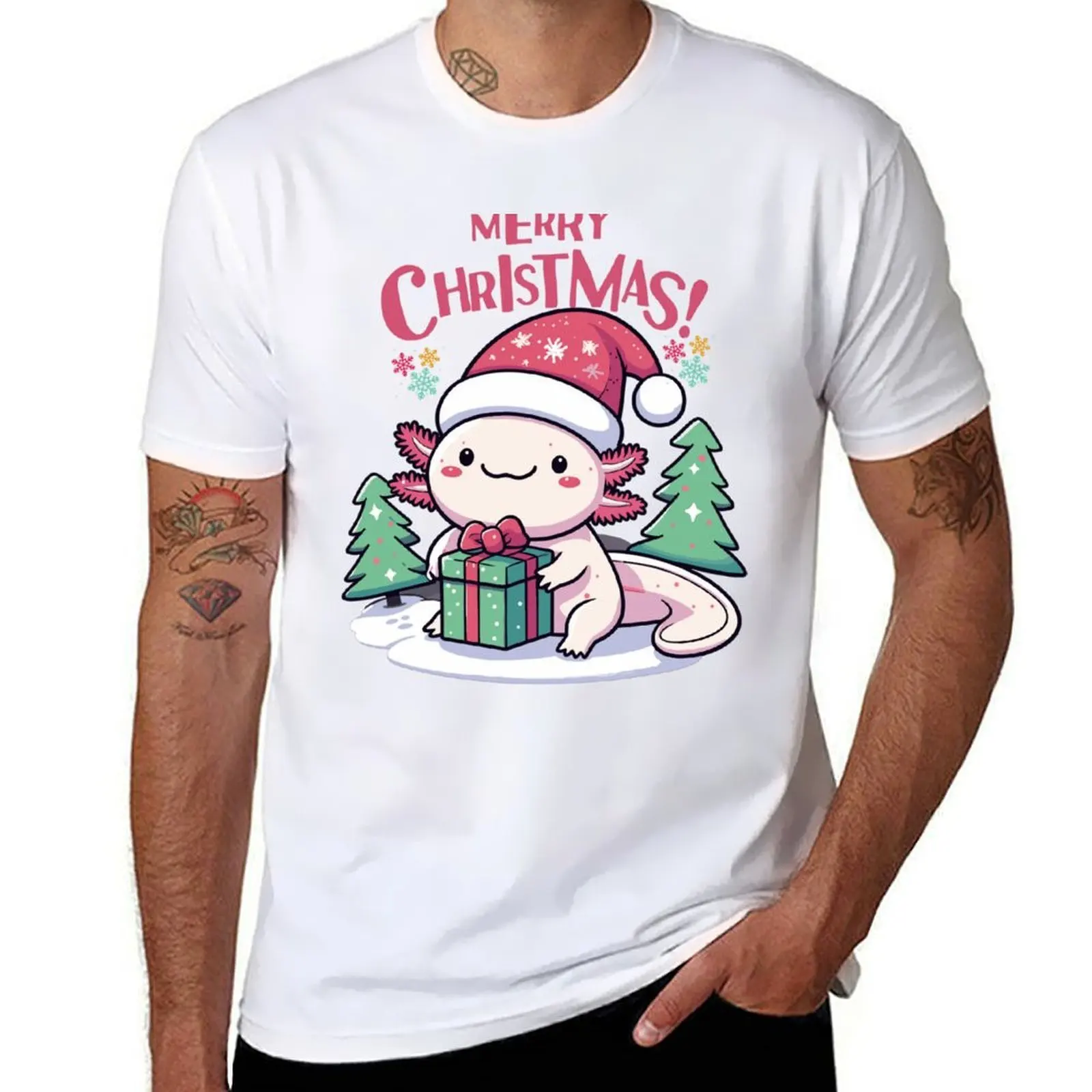 

Axolotl Christmas - Cute Kawaii Axolotl Christmas T-Shirt man t shirts cotton funny t shirts dark humor T-Shirt