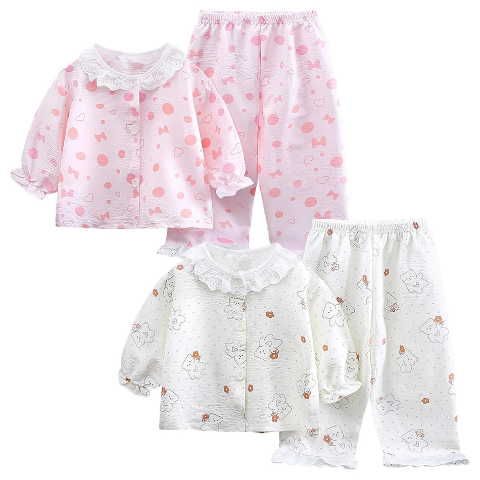 2 قطعة الفتيات الصيف الخريف فضفاض المتسكعون بيجامة فستان أطفال مع سروال داخلي المراهقين طباعة ملابس المنزل مجموعات الربيع الاطفال تكييف الهواء الملابس #1