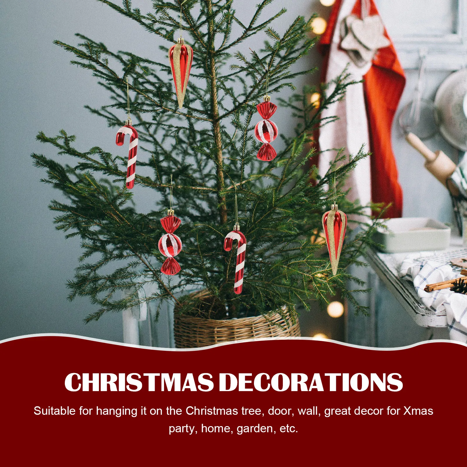 

6Pcs Xmas Candy Cane Hanging Ornaments Classic Christmas Tree Decorations Hanging Xmas Party Decoration Supplies
