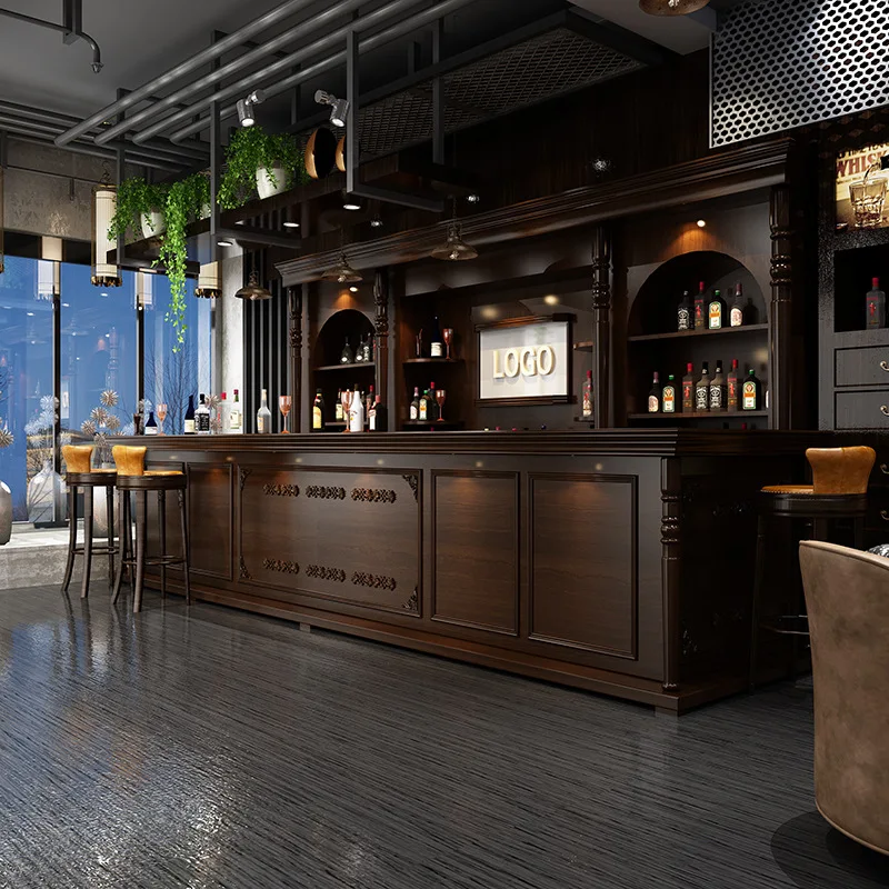 Solid wood retro bar coffee restaurant corner curved water bar checkout page front desk milk tea clothing