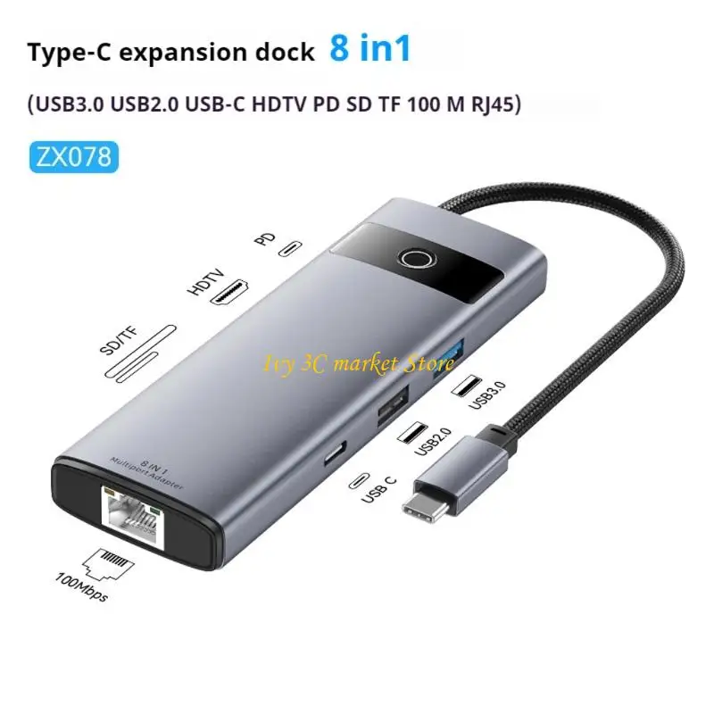 

D7YC Universal Type C Hubs 4K HDTV PD100W USB3.0 Адаптер Ethernet для ноутбуков и таблеток