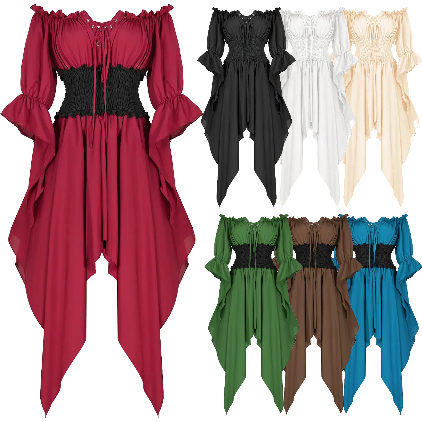 

Carnival Halloween Costume Medieval Victorian Renaissance Court Style Retro Irregular Dress Women's Stage Performance Costume
