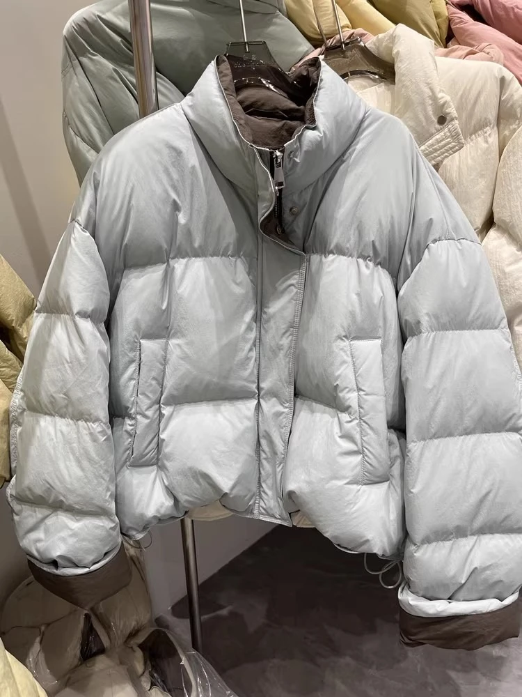 Women's Autumn Winter Short Puffer Jacket Korean Style Solid Color Stand Collar Bread Coat Female Cotton Down Outerwear Parkas