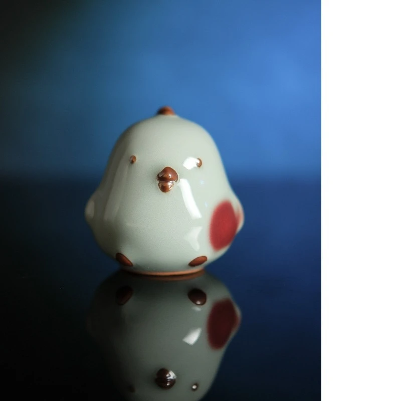 Azure Jun red smudge! Cute pet Xiaofu chicken! Handmade Jun porcelain ornament