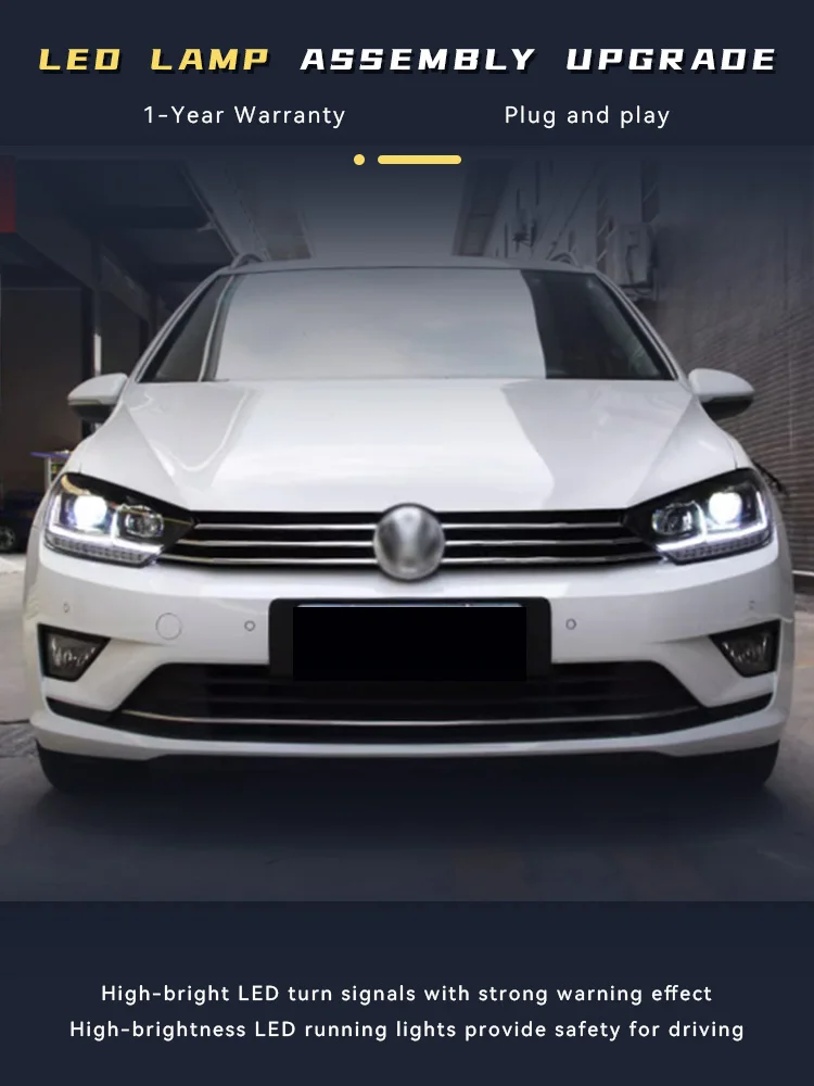 اكسسوارات السيارات لشركة فولكس فاجن فولكس فاجن جولف سبورتفان 2016-2018 ضوء DRL رئيس مصباح جهاز عرض (بروجكتور) ليد عدسة المصابيح الأمامية المركبات التلقائي