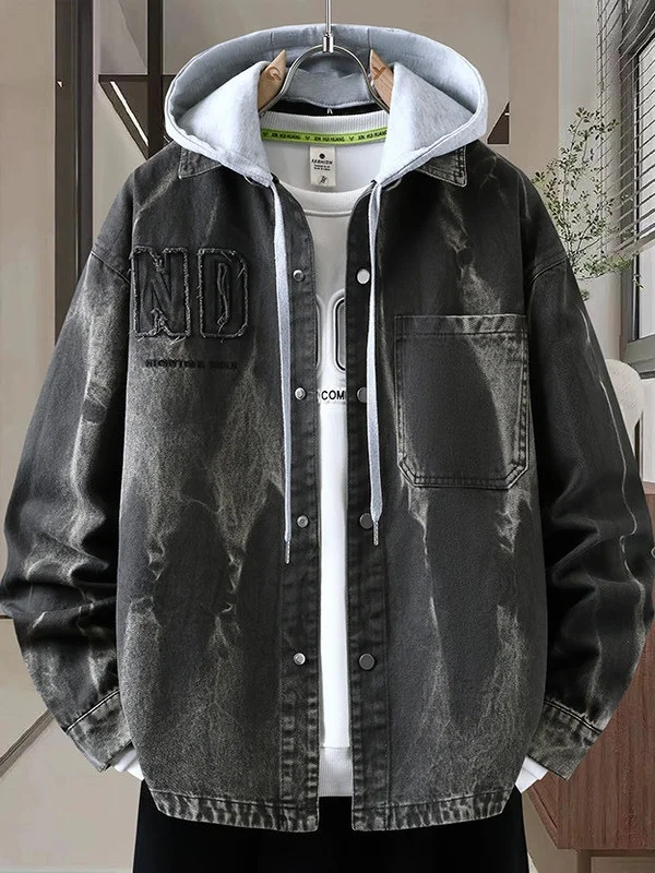 

Trendy ex Джинсовая куртка со съемным капюшоном, повседневная весенне-осенняя свободная посадка из смеси хлопка и полиэстера, верхняя одежда Long Sve