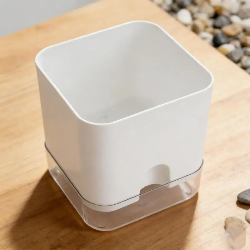 1pc Self Watering Square Planter White, Double Layer Flower Pot with Reservoir, Automatic Watering System for Home