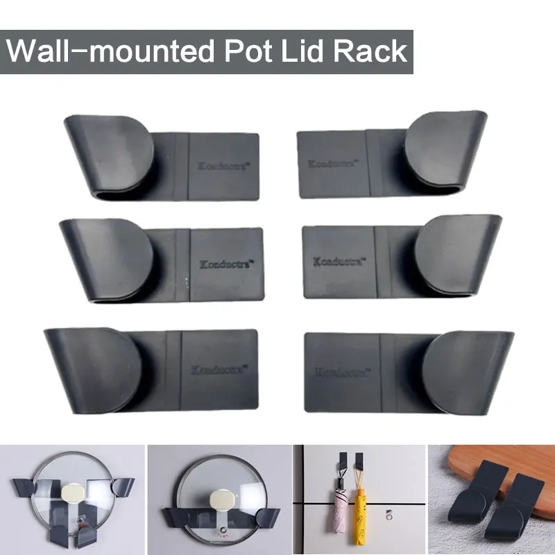 Wall-Mounted Pot Lid Holder Self-Adhesive Hanging Holder for Pan Pot Cover Rack Kitchen Storage Rack Kitchen Organizer