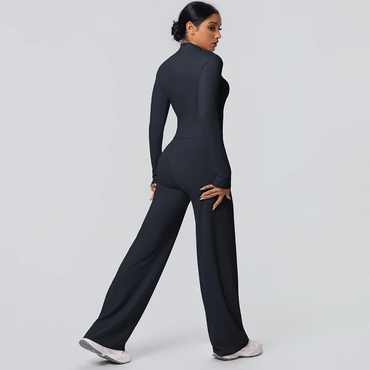 2 stück Schnell Trocknend Sport Fitness Kleidung Yoga Set Frauen Yoga Zipper Lange Ärmel Hohe Taille Atmungsaktive Breite Bein Hosen set – Detail 17