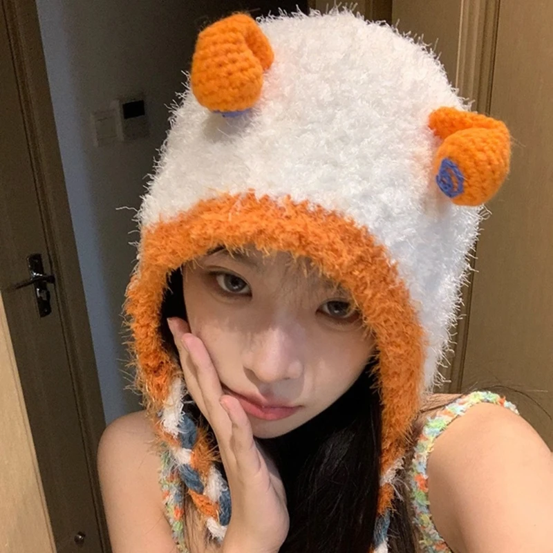 

Winter Warm Plush Hat for Women Funny Snail Hat Hooded Skull Hat Outdoor Activity Windproof Headwear Pullover Hat N58F