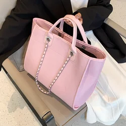 Grande bolsa de lona para mulheres, sacola, sacos de ombro, mensageiro, sacos de compras, correntes, novo