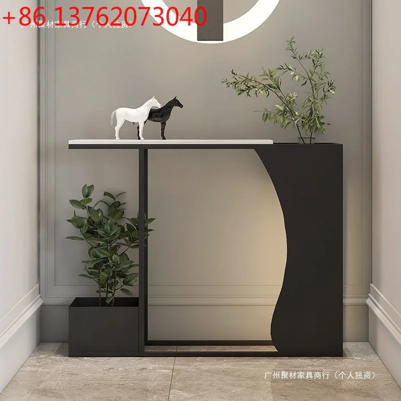 

Modern entrance table wrought iron light luxury extremely narrow foyer corridor creative rock slab