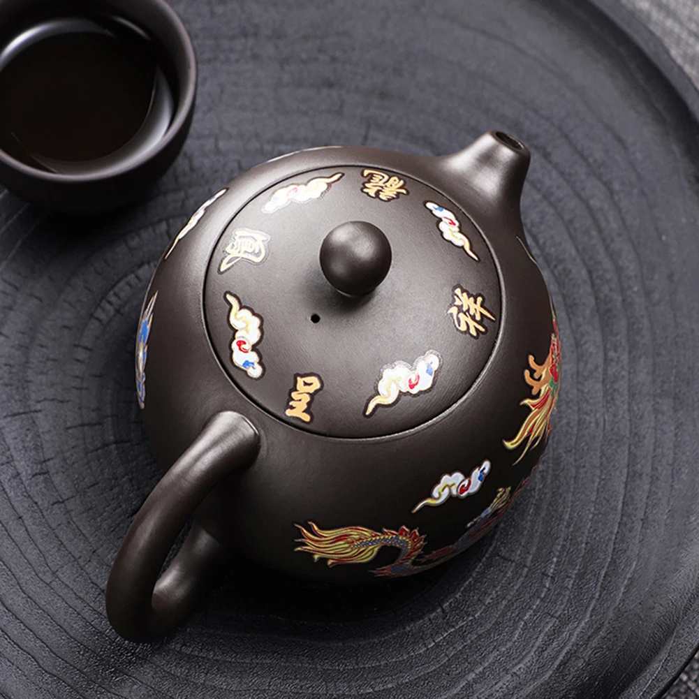 Vintage Dragons Phoenixs Purple Clay Teapot Household KungFu Tea Pot For Brewings Tea