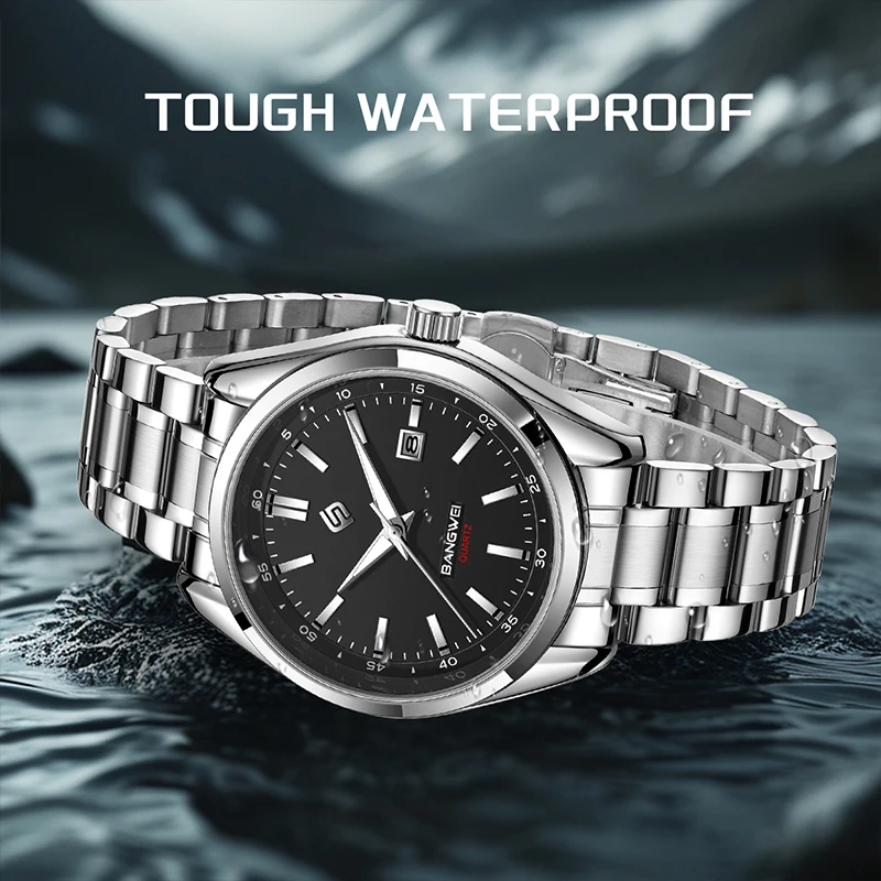 BANGWEI แบรนด์หรูนาฬิกาบุรุษนาฬิกาสแตนเลสกันน้ํา Luminous นาฬิกาข้อมือควอตซ์นาฬิกาแฟชั่นสําหรับชาย reloj