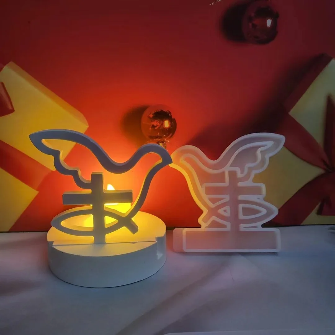 DIY Silicone Mold Line Cross Peace Dove Fish Inserts Decorative Ornaments Candle Holder Plaster Moulds
